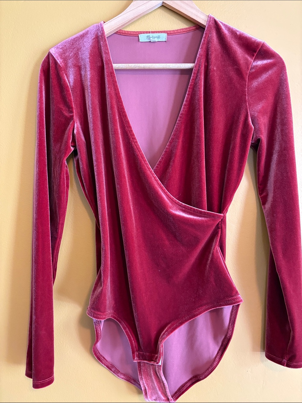 Madewell Rose Velvet Wrap-Front Long-Sleeve Bodysuit